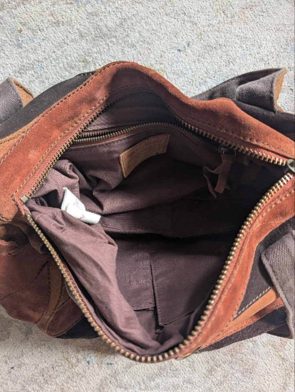 Lucky Brand Suede Chevron Shoulder Bag in Brown and Tan - Picture 4 of 4